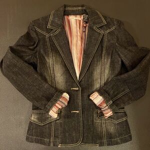 Buffalo distressed denim blazer lined with decor, striped satin size S NWOT